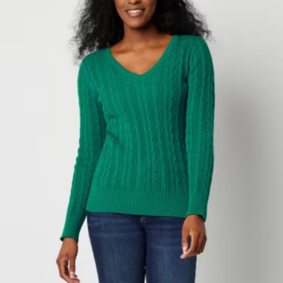 St. John’s Bay Green Cable Knit Cotton Blend Sweater Size 1X - Picture 1 of 10
